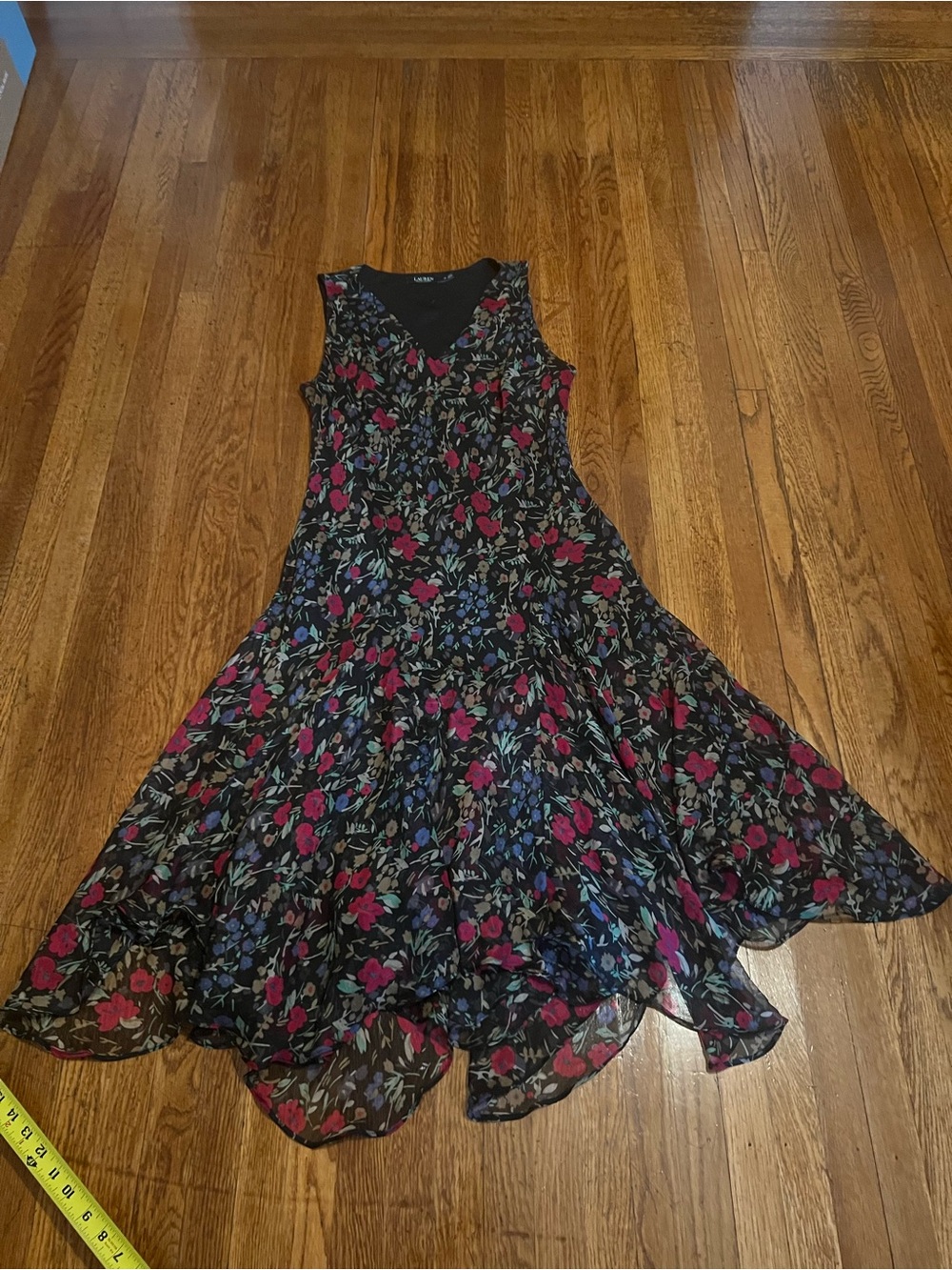 Ralph Lauren Black Sleeveless Floral Maxi Dress with Pink & Blue Bloom